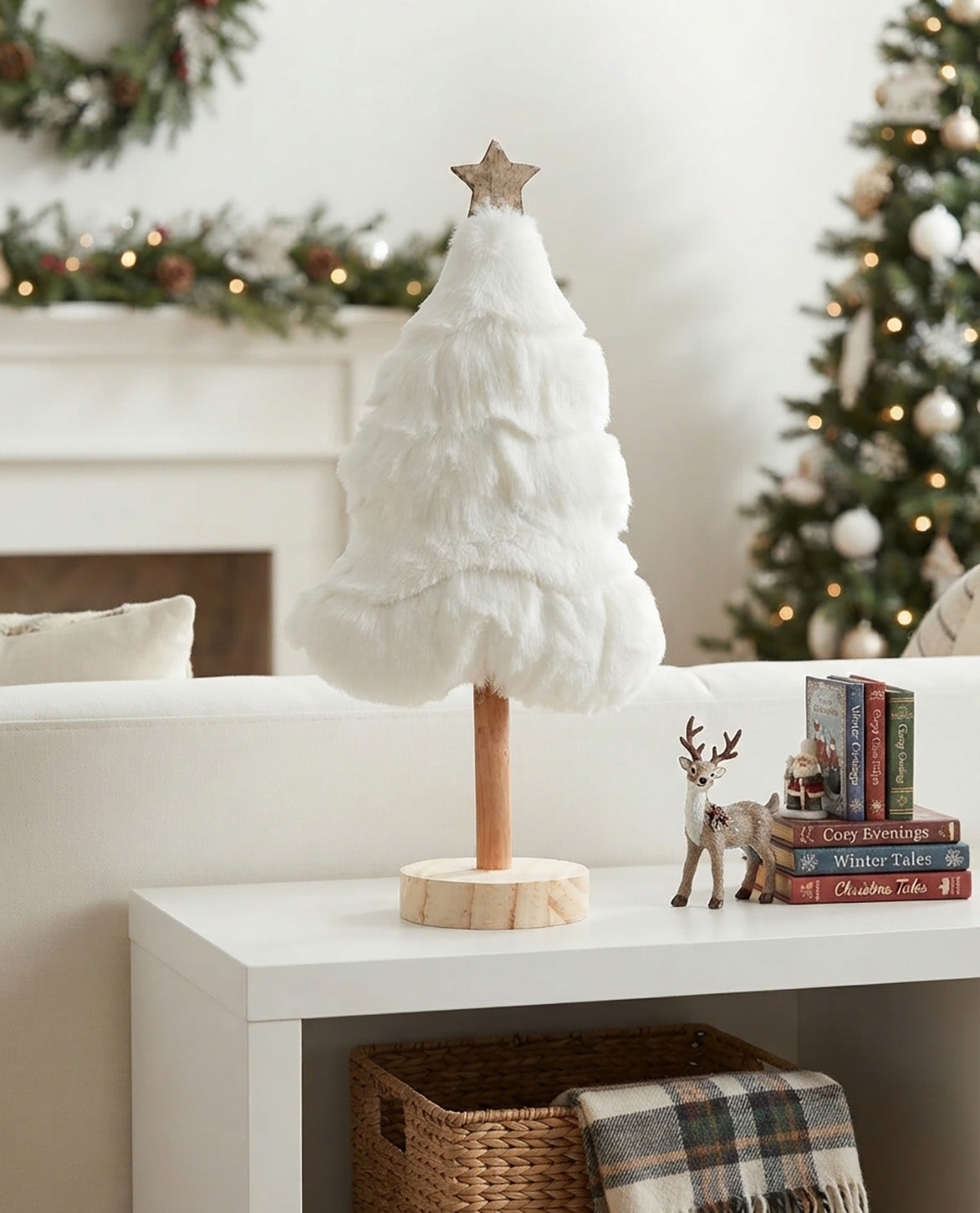 18" White Faux Fur Tree