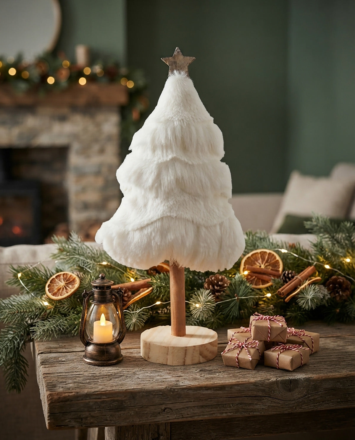 24" White Faux Fur Tree