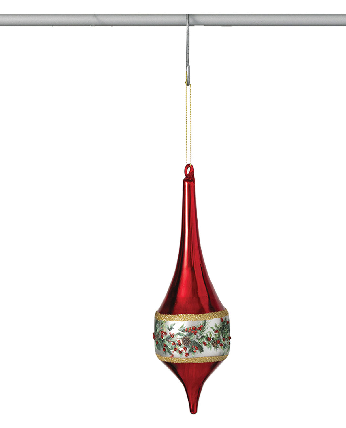 Glass Red/Green Holly Drop Ornament
