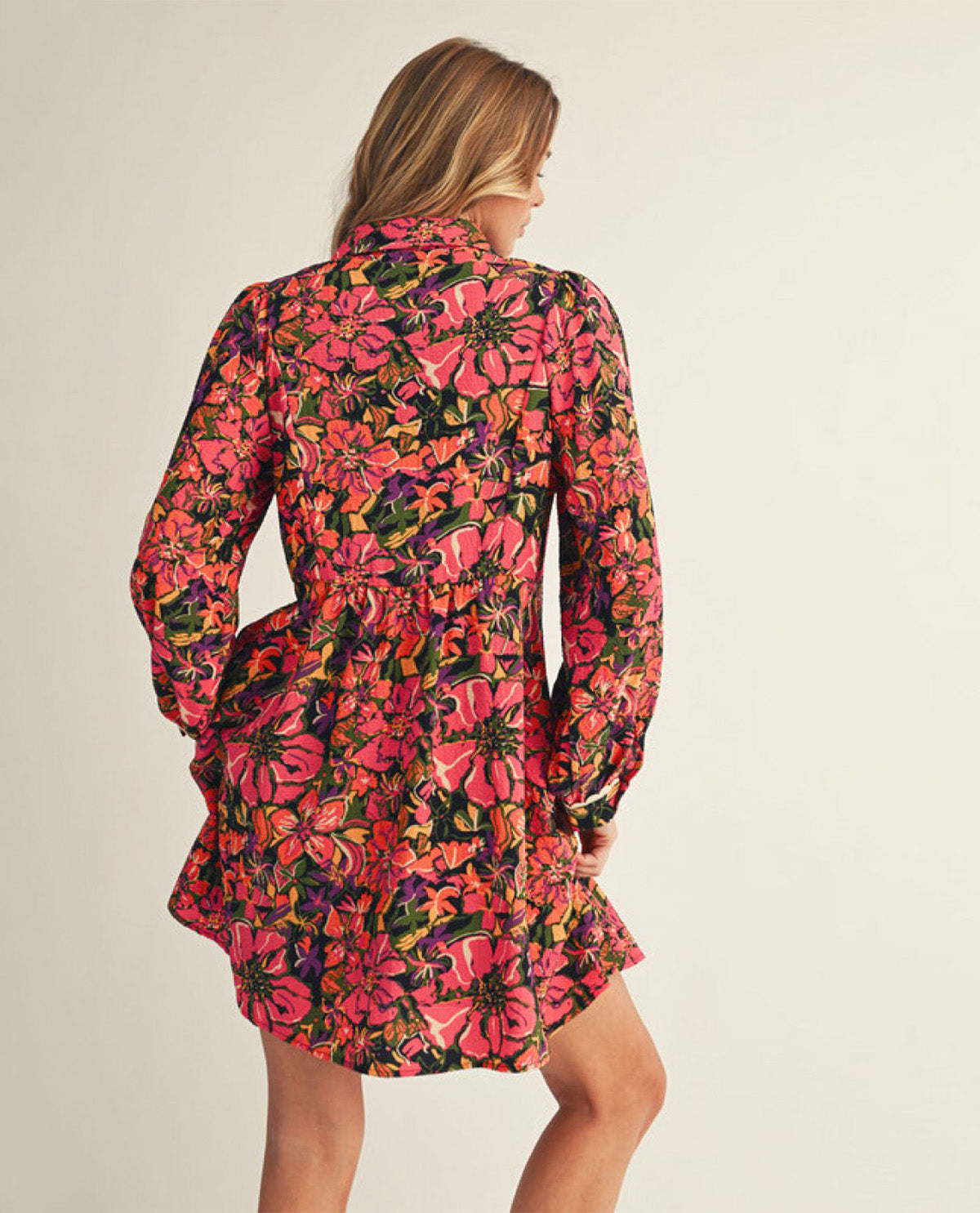 Long Sleeve Smocked Chest Print Dress