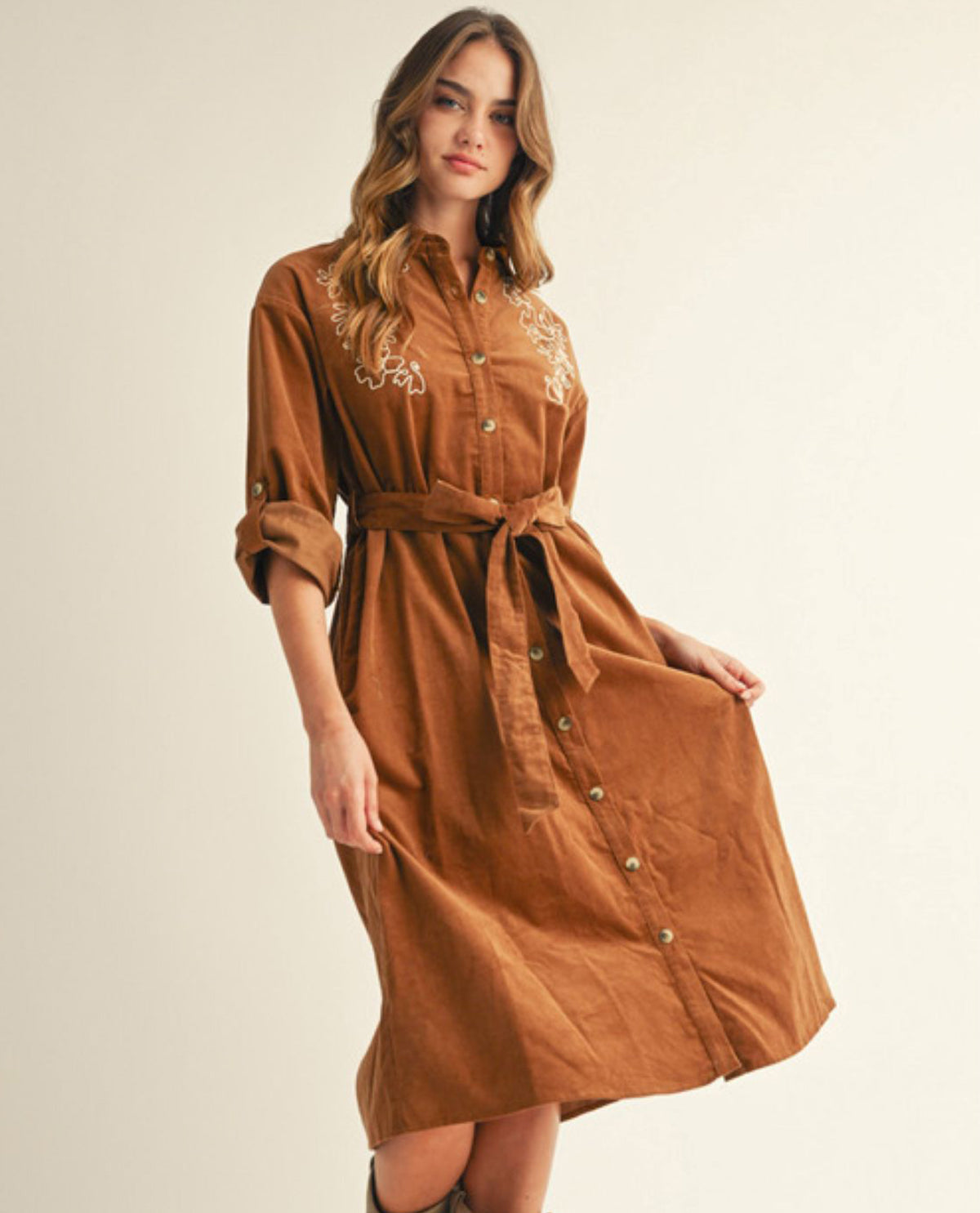 Jodifl Corduroy Tie Waist Dress