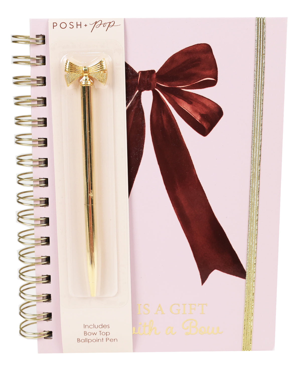Brown Bow Spiral Notebook With Pen