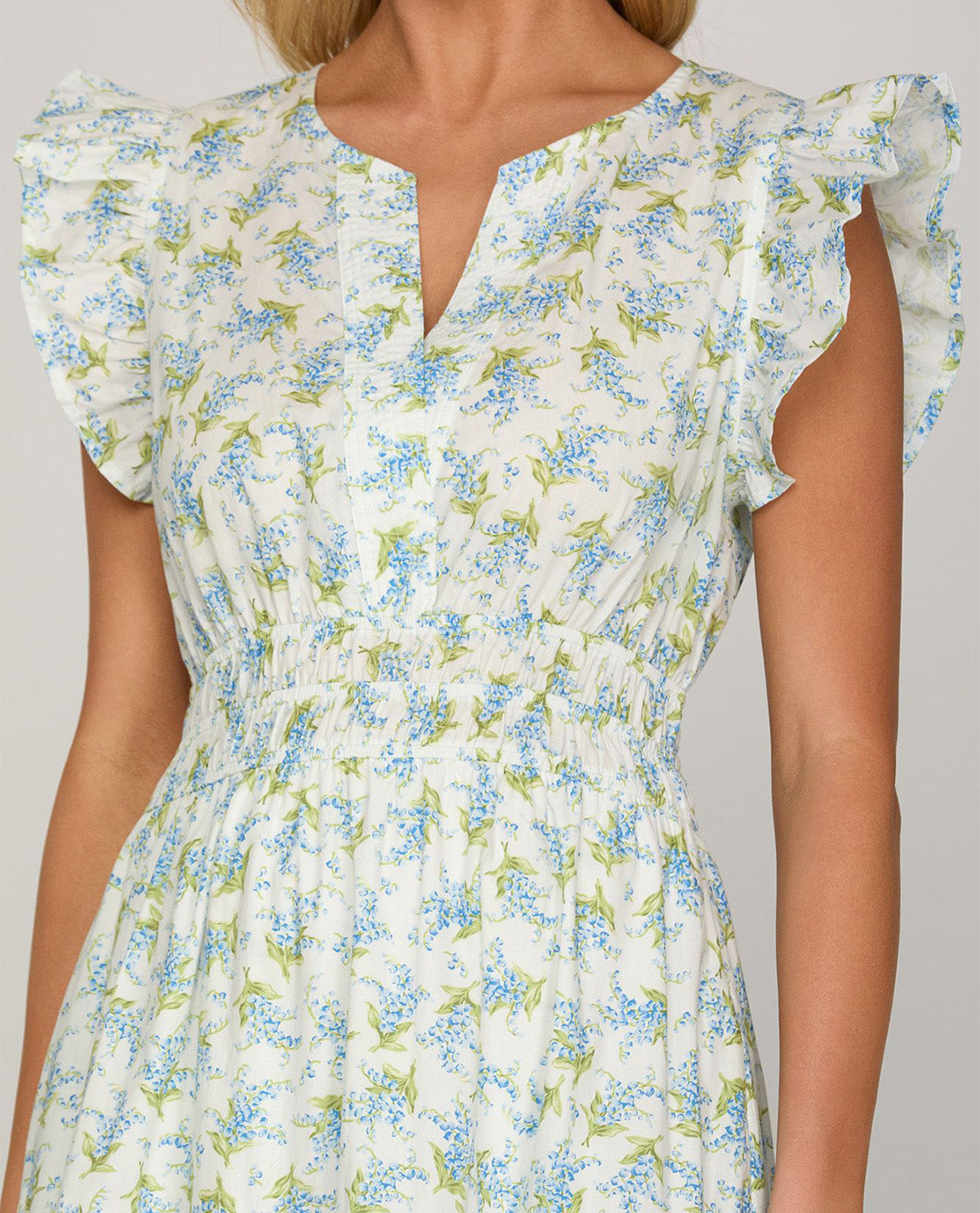 She and Sky Floral Print Tiered Dress White