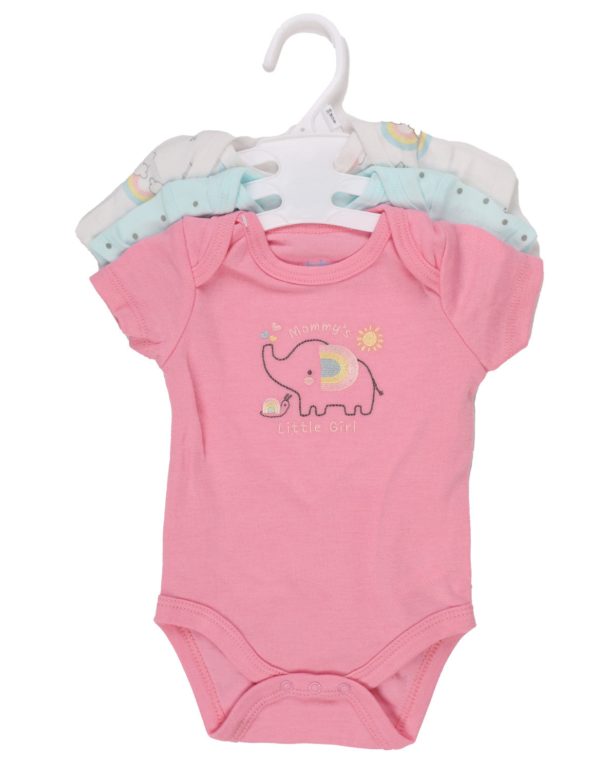 Baby Views 3 Pack Bodysuits - Pink Elephant