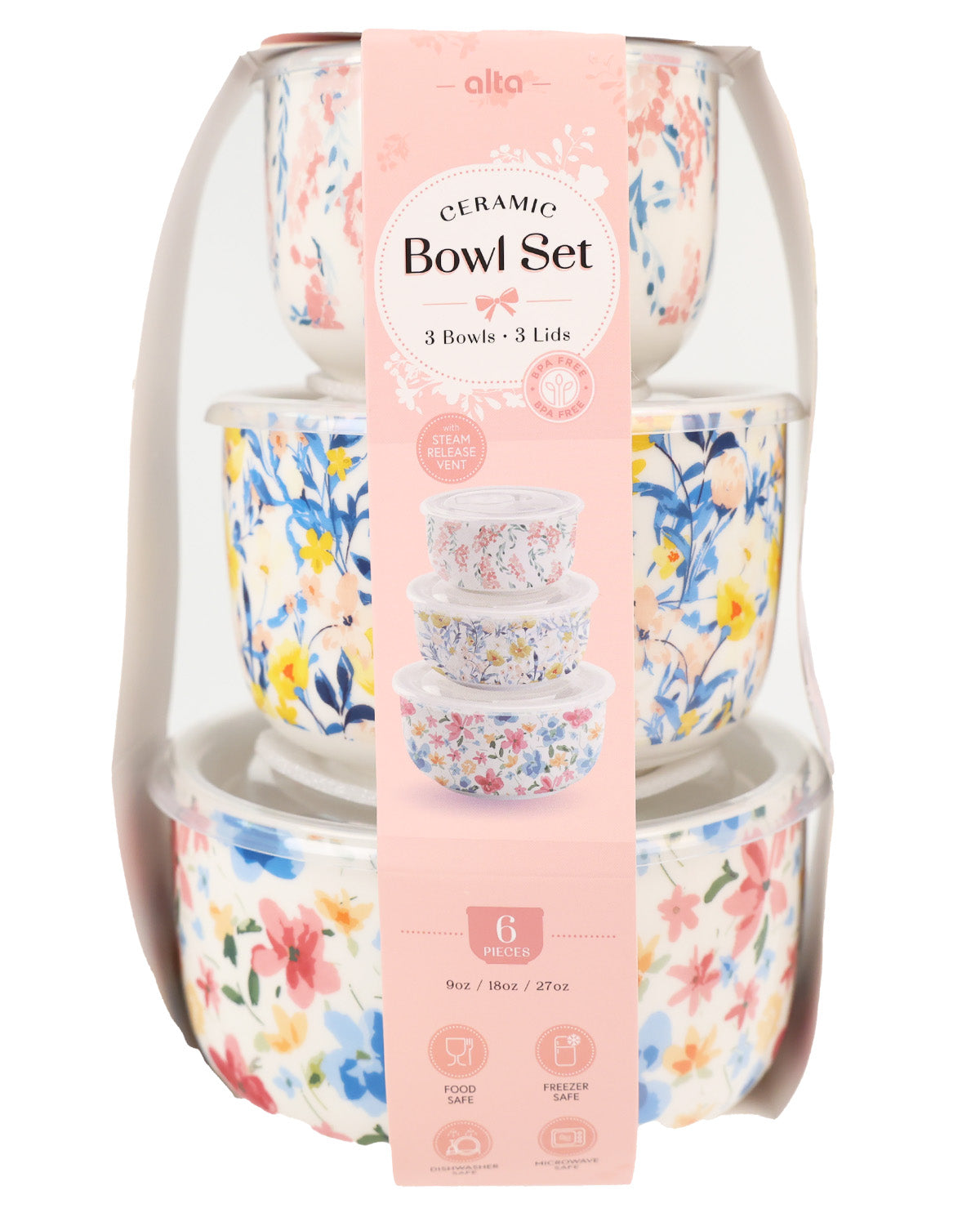 3ct Ceramic Bowl Set - Watercolor Floral