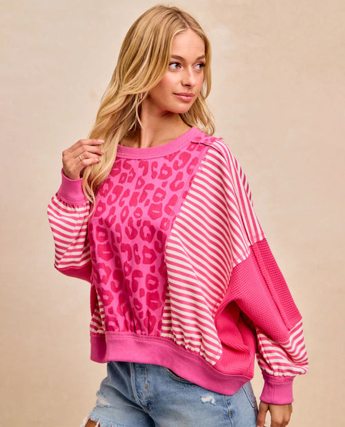 Bibi Mixed Print/stripe Dolman Top