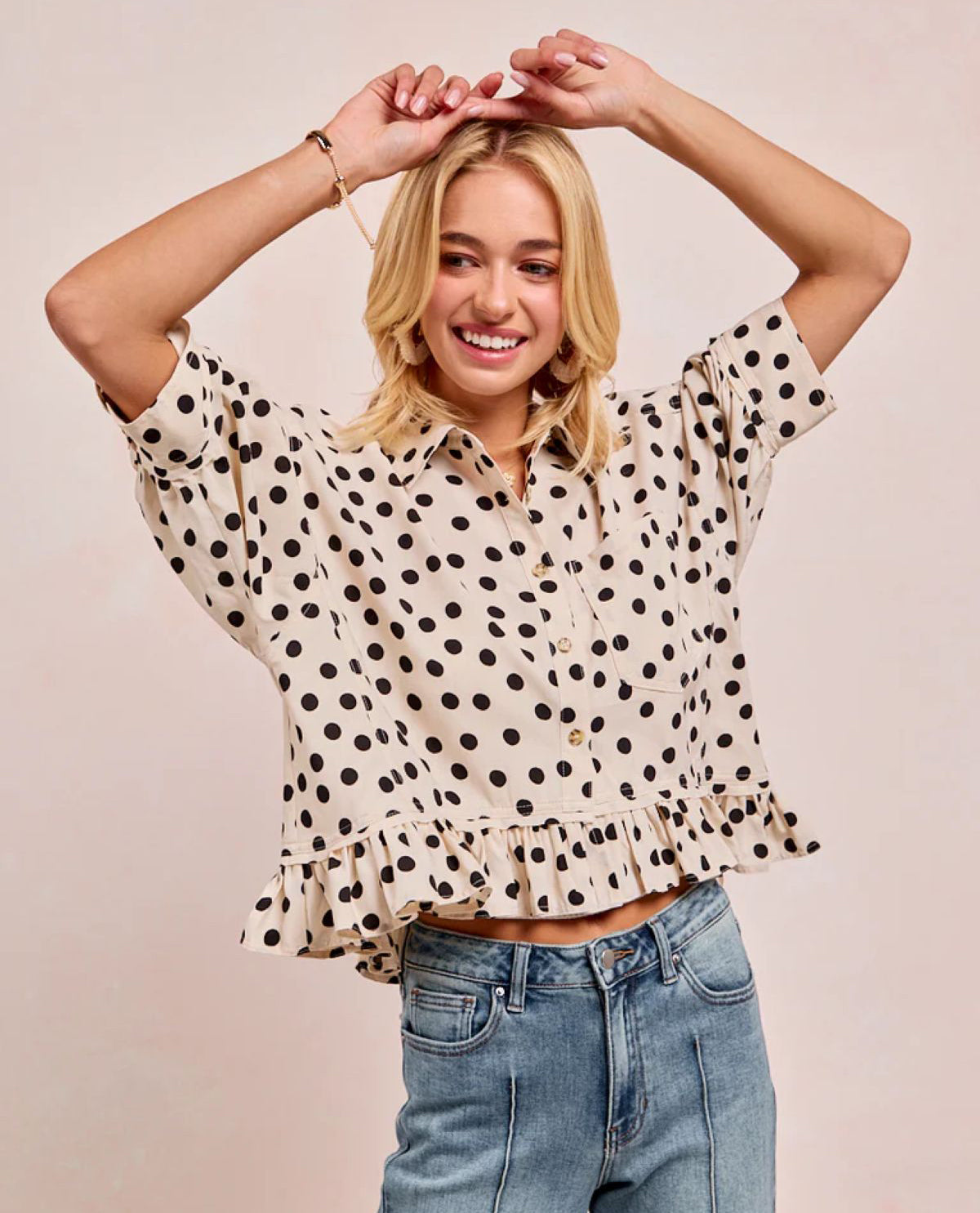 Bibi Polka Dot Peplum Top
