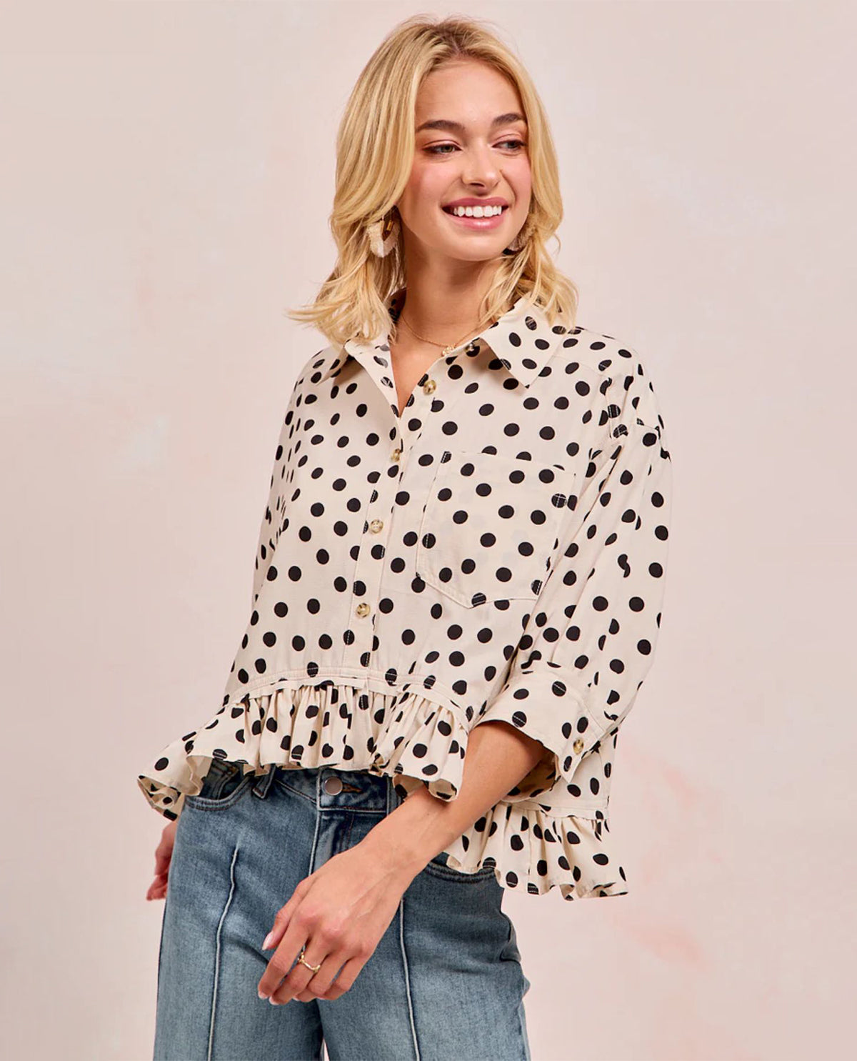 Bibi Polka Dot Peplum Top
