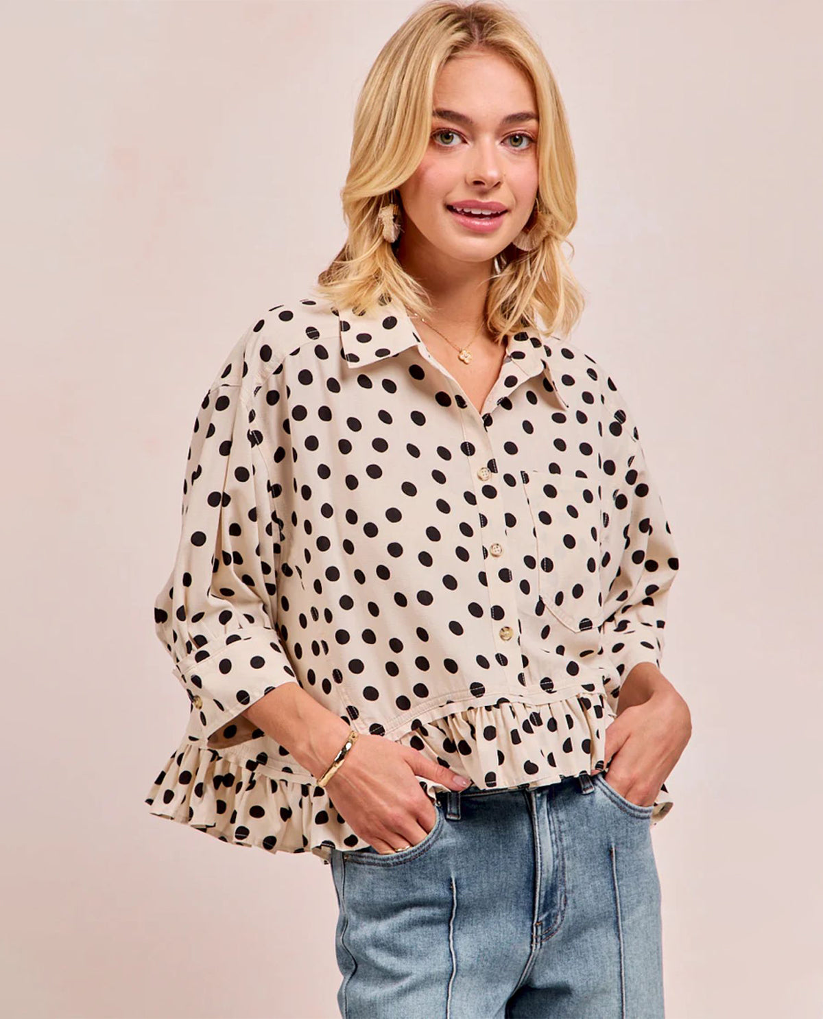 Bibi Polka Dot Peplum Top