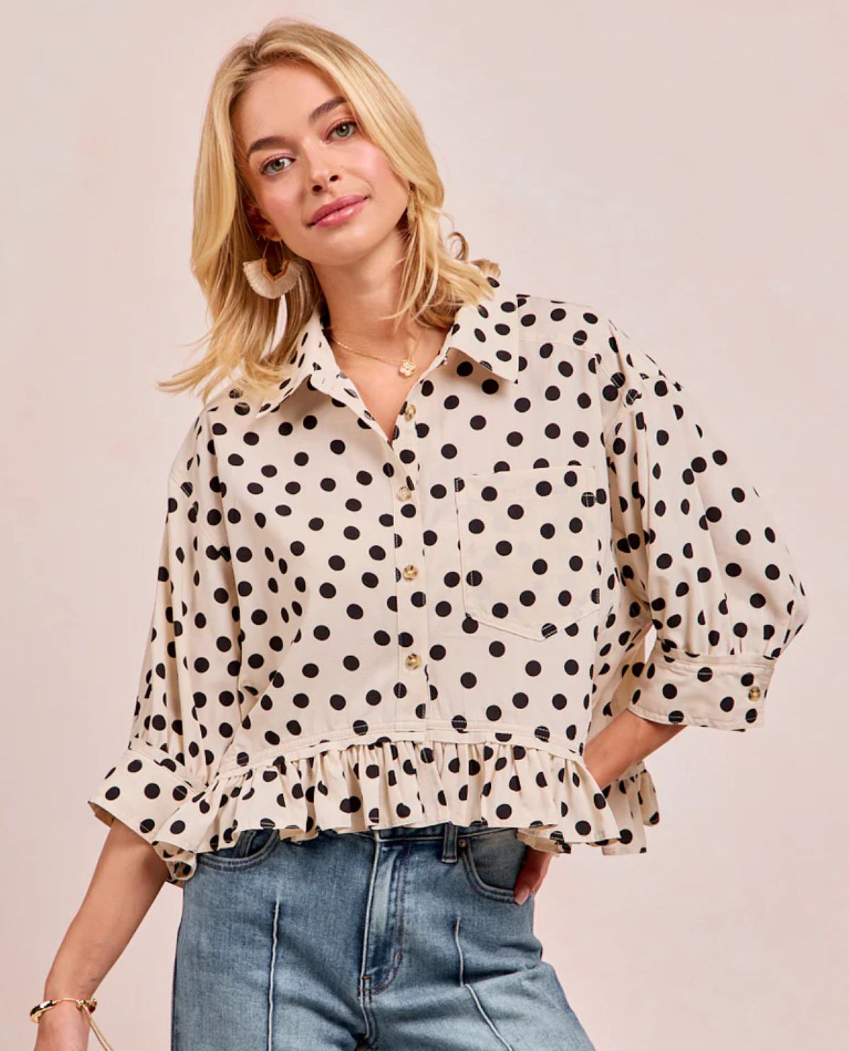 Bibi Polka Dot Peplum Top