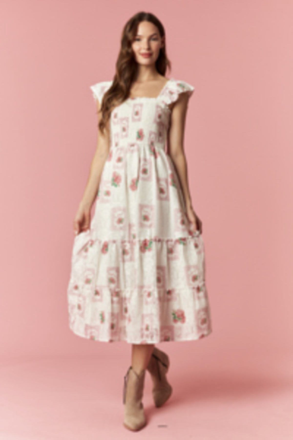 Peach Love Floral Print Dress