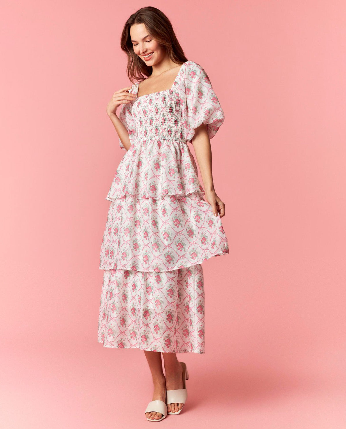 Peach Love Floral Smocked Dress