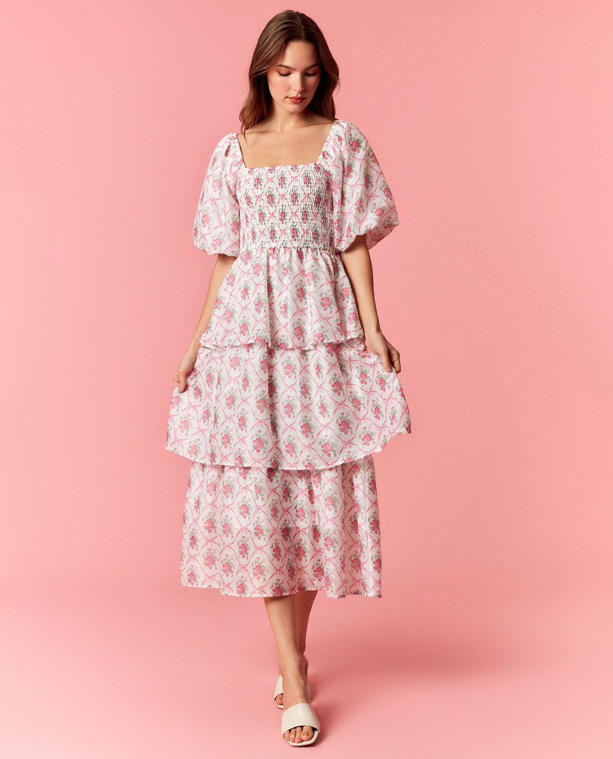 Peach Love Floral Smocked Dress