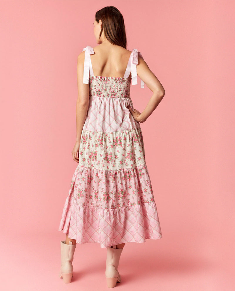 Peach Love Mixed Print Tiered Dress