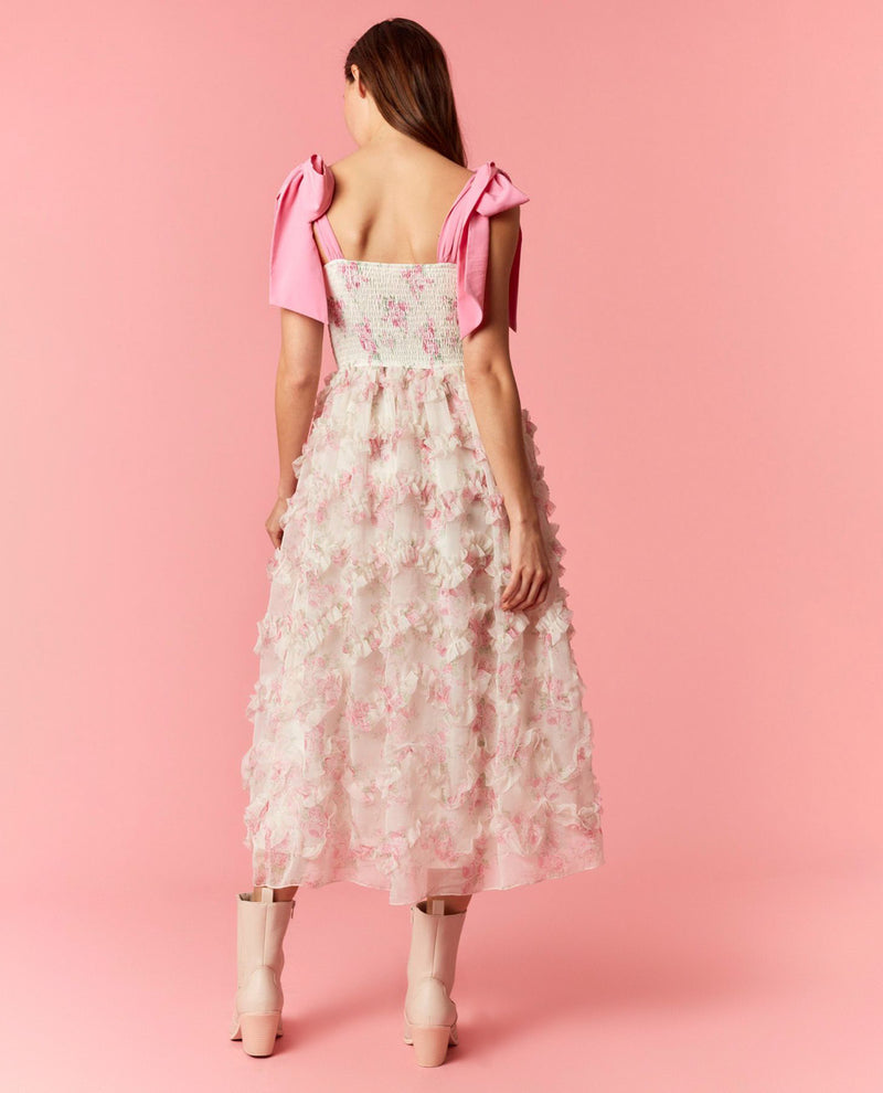 Peach Love Floral Smocked Dress with Bow