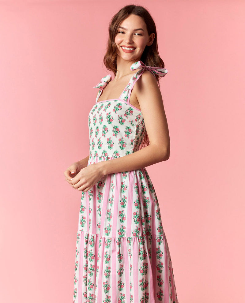 Peach Love Floral Smocked Sleeveless Dress