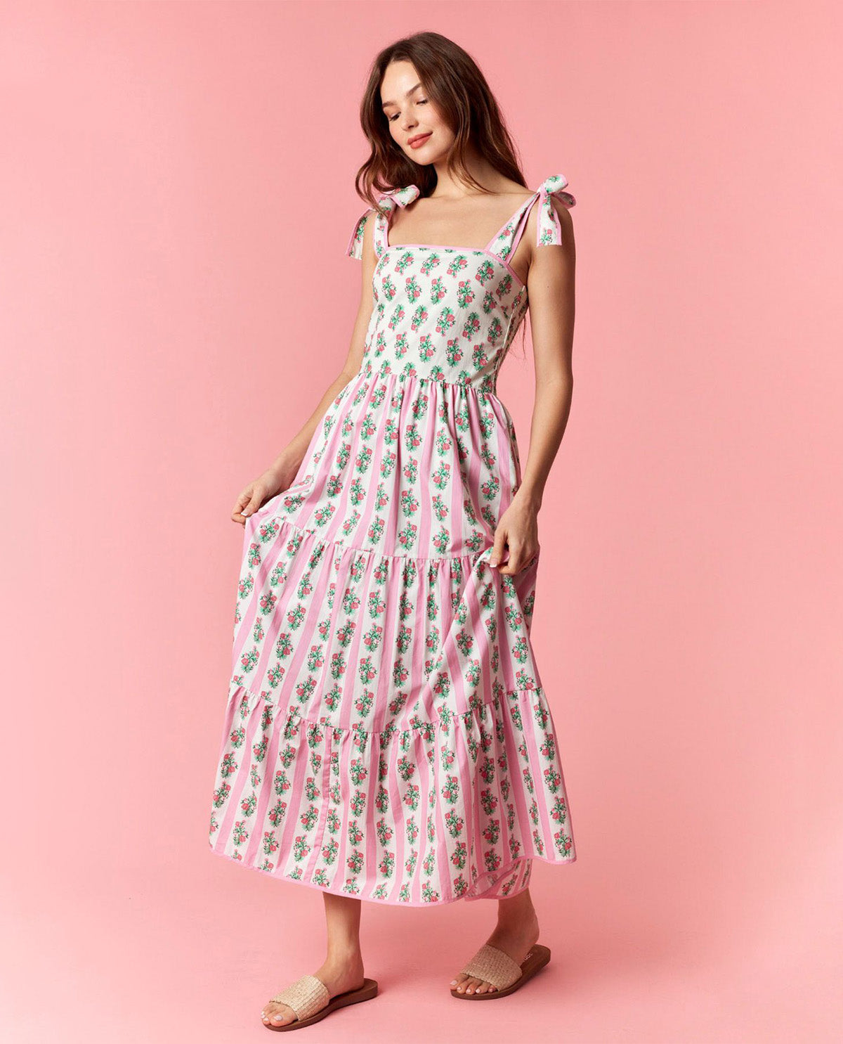 Peach Love Floral Smocked Sleeveless Dress