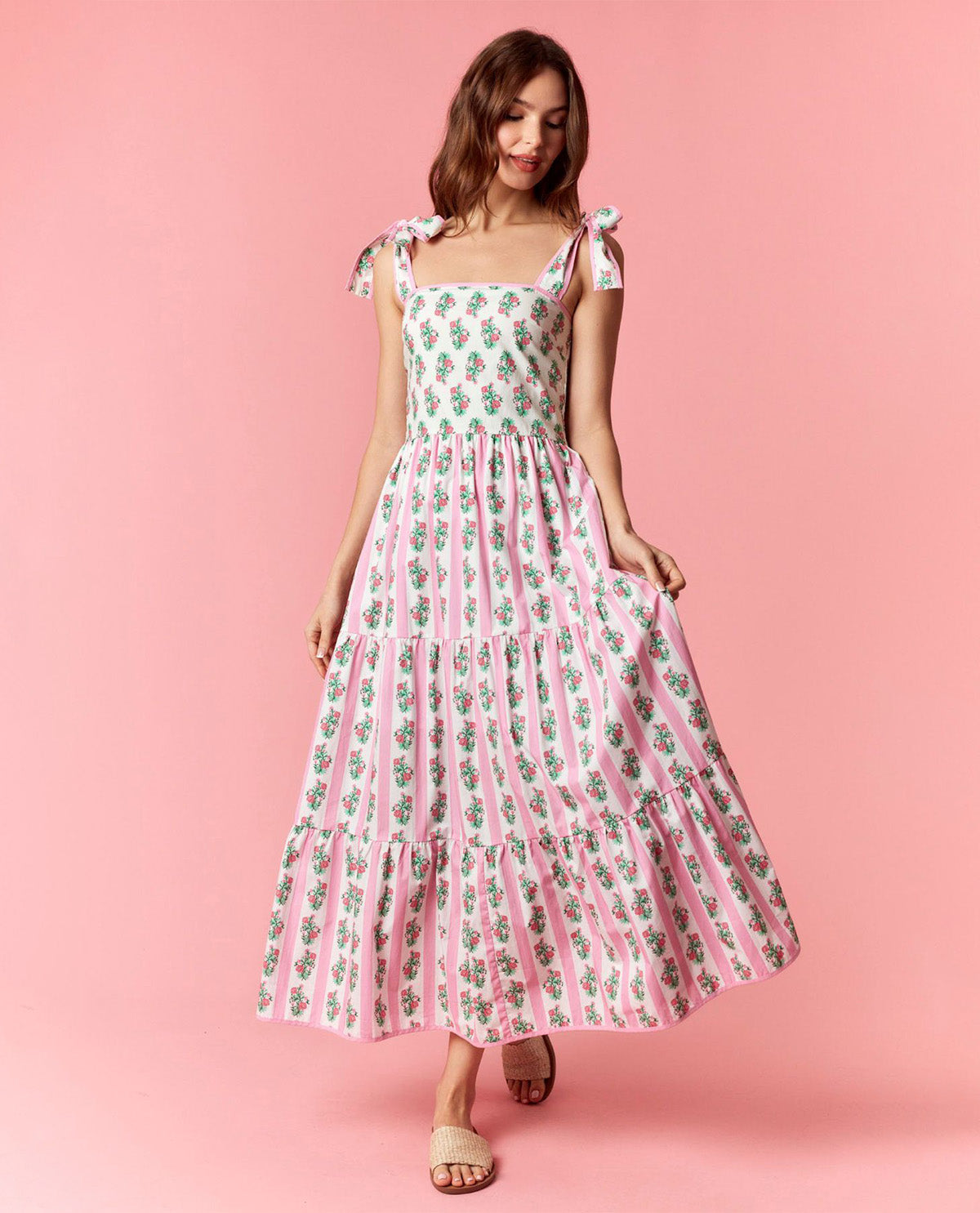 Peach Love Floral Smocked Sleeveless Dress