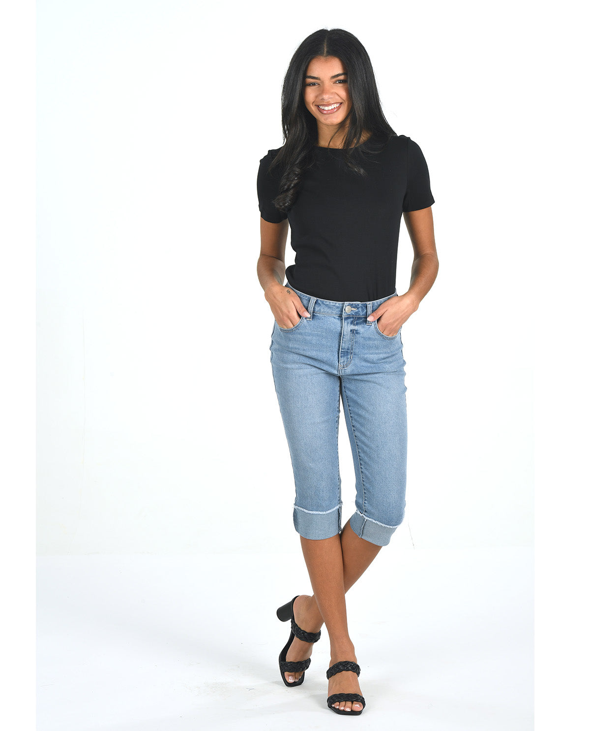 D Jeans Roll Cuff Capri Lt Tanner