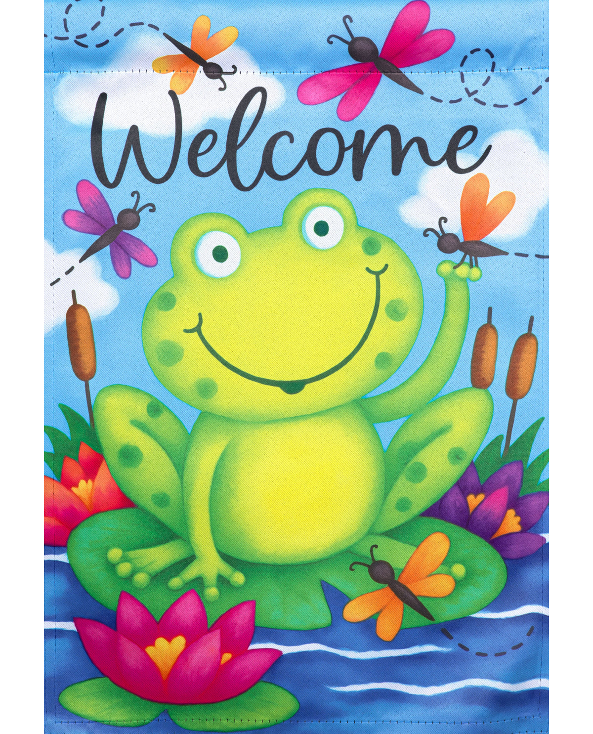 "Welcome" Frog Suede House Flag