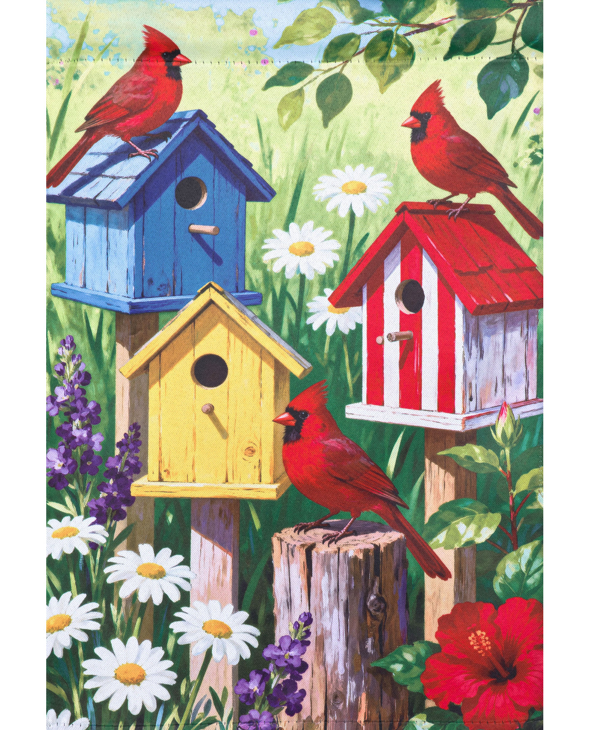 Cardinals And Birdhouses Suede Garden Flag