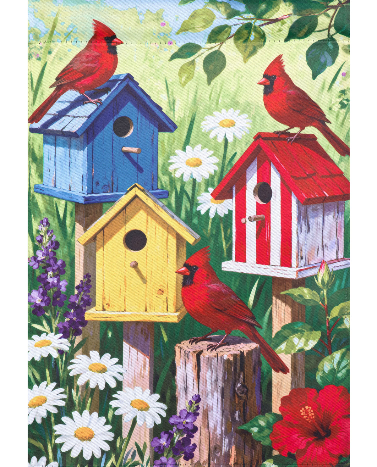 Cardinals And Birdhouses Suede House Flag