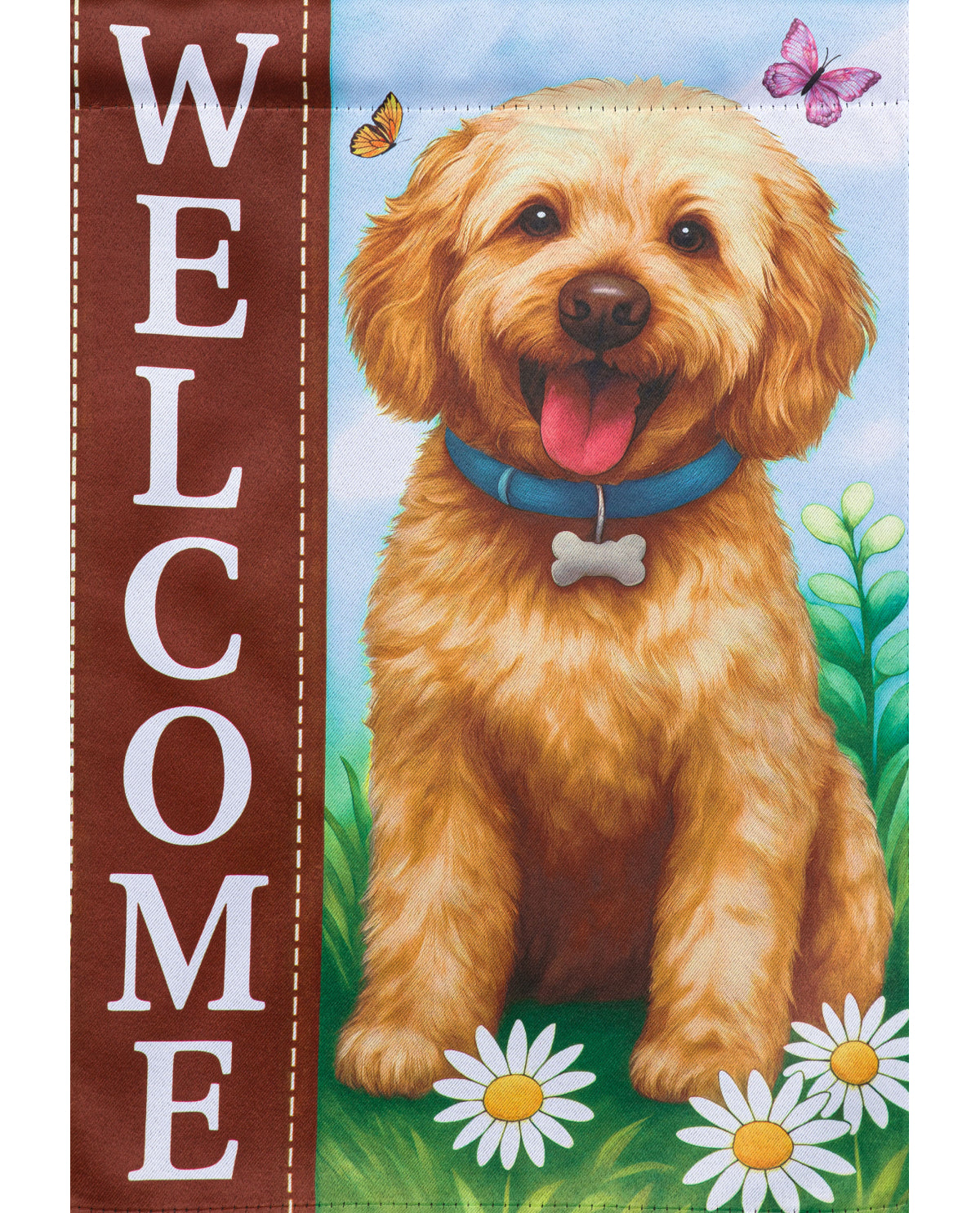 "Welcome" Dog Suede House Flag