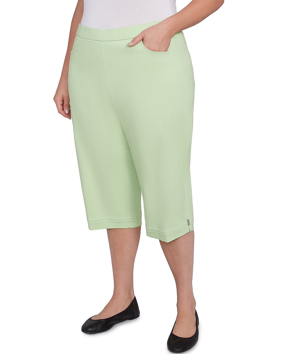 Alfred Dunner Parrot Cay Tummy Control Capri Palm Green