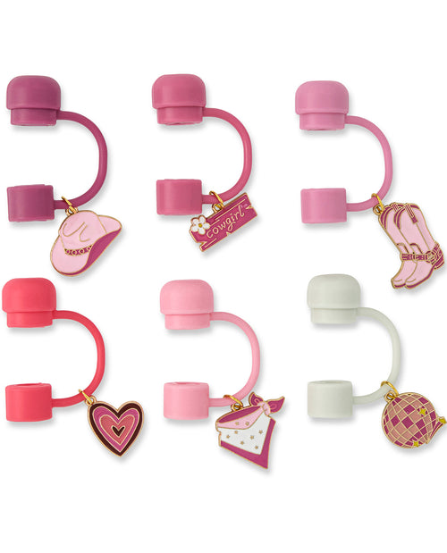 6 Pack Charm Straw Topper Cowgirl