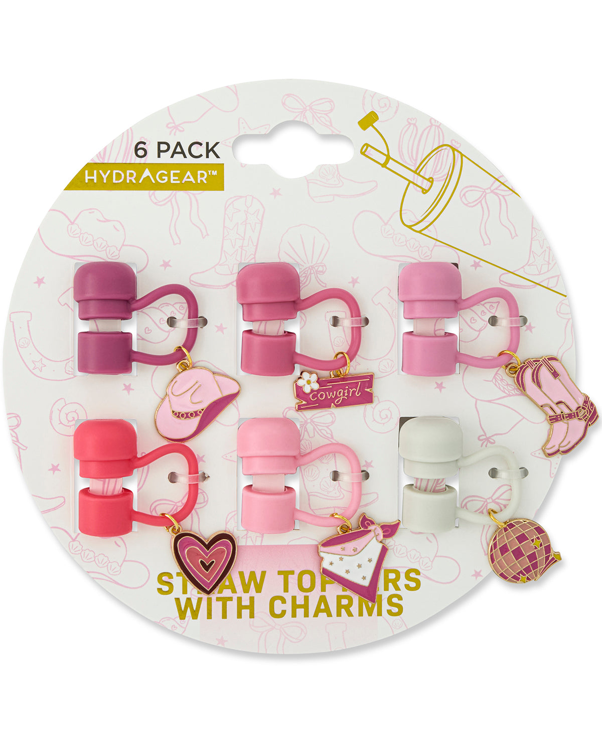 6 Pack Charm Straw Topper Cowgirl