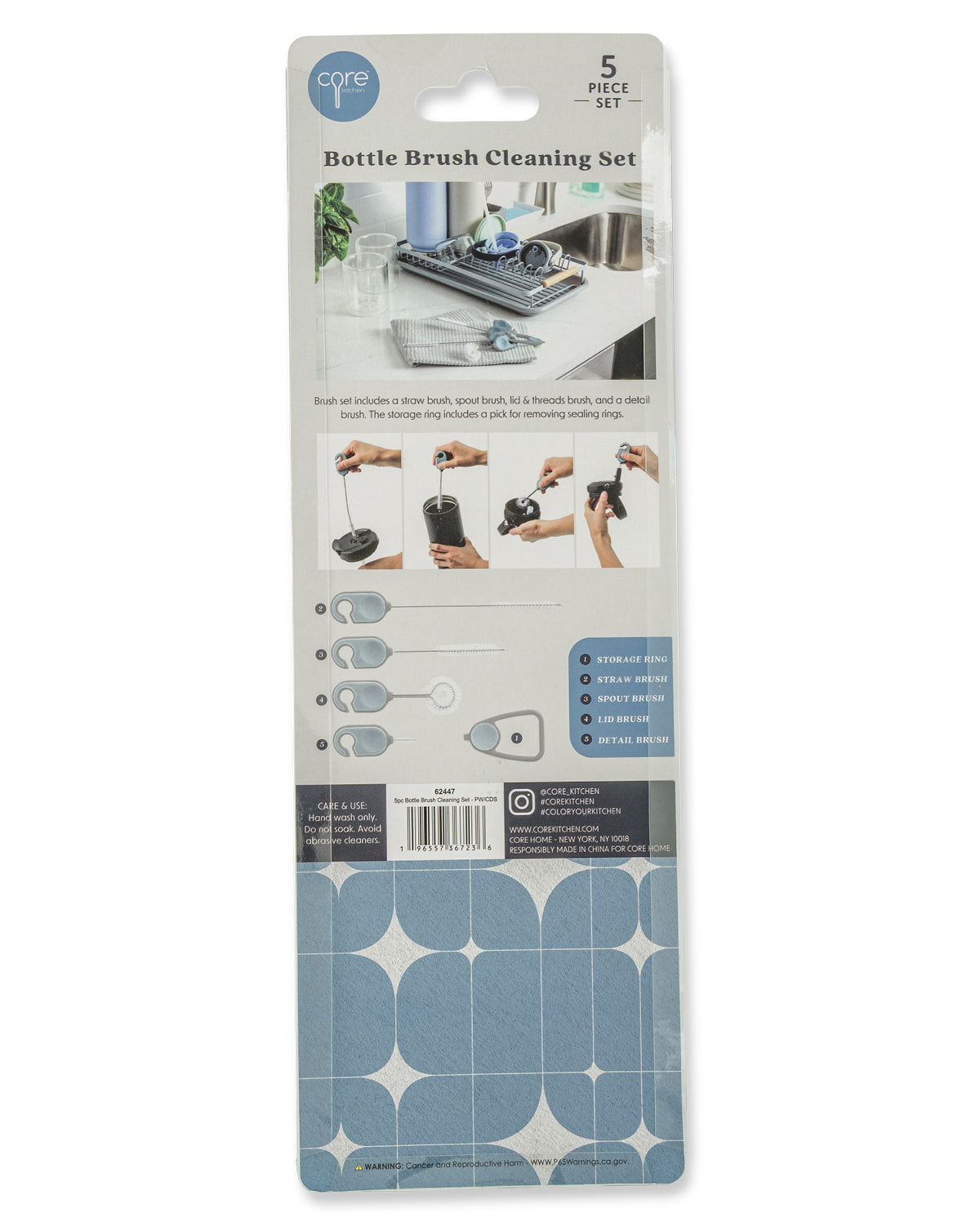 4 Piece Bottle Brush Cleaning Set Pewter Blue