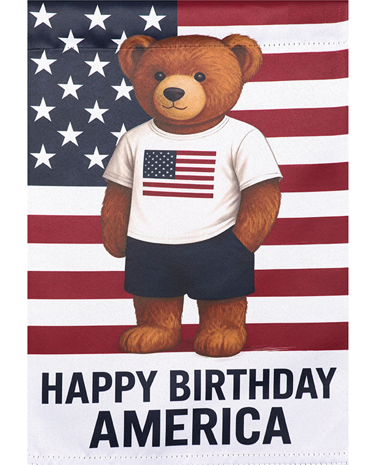 Teddy Bear Happy Birthday America Suede Garden Flag