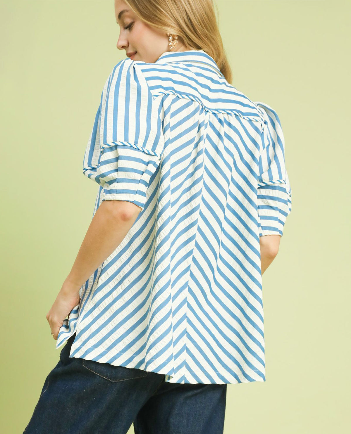 Umgee Striped Puff Sleeve Blouse