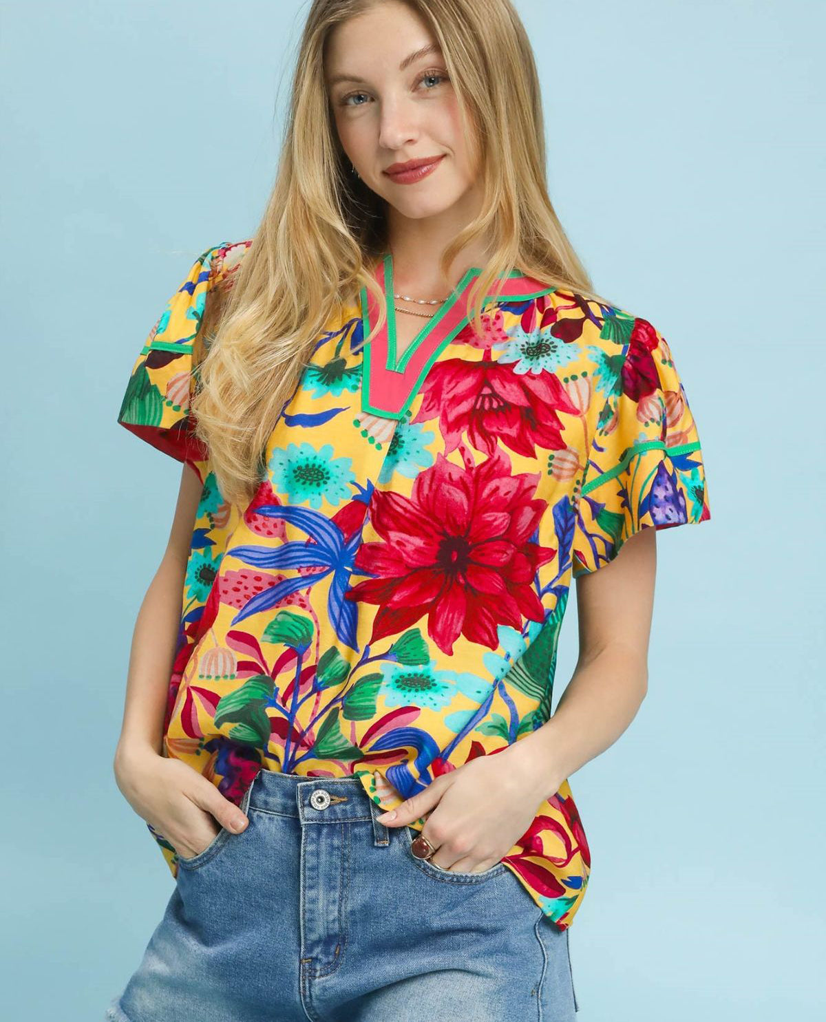 Umgee Vneck Floral Print Top