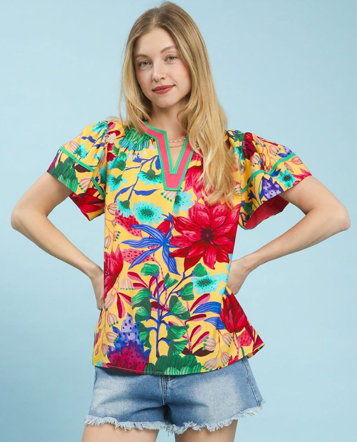 Umgee Vneck Floral Print Top