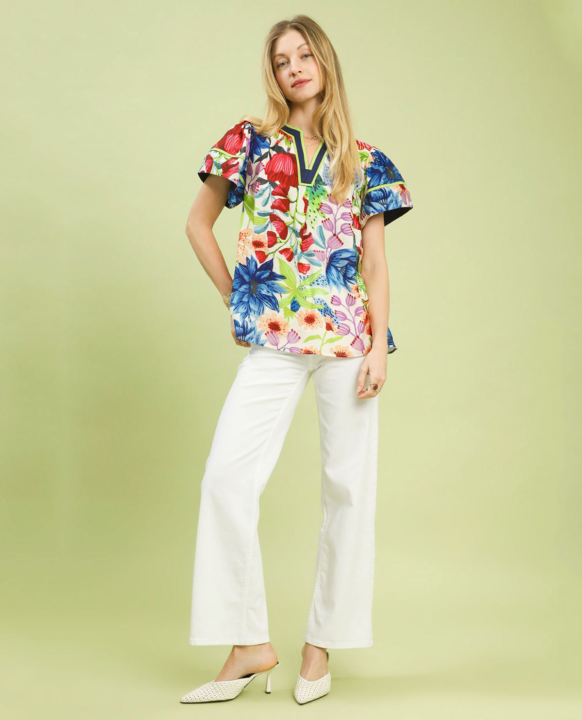 Umgee Vneck Floral Print Top