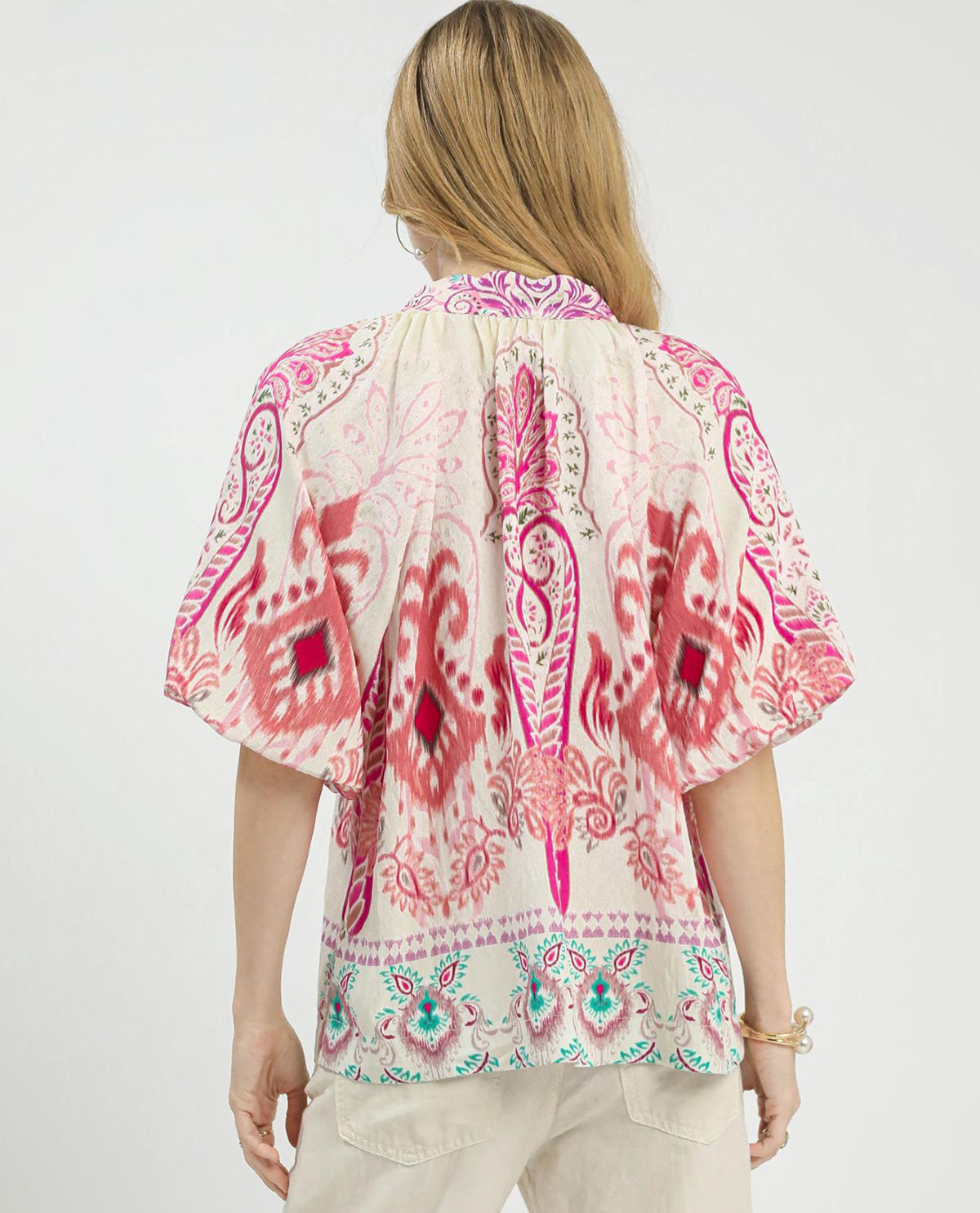 Umgee Border Print Vneck Top