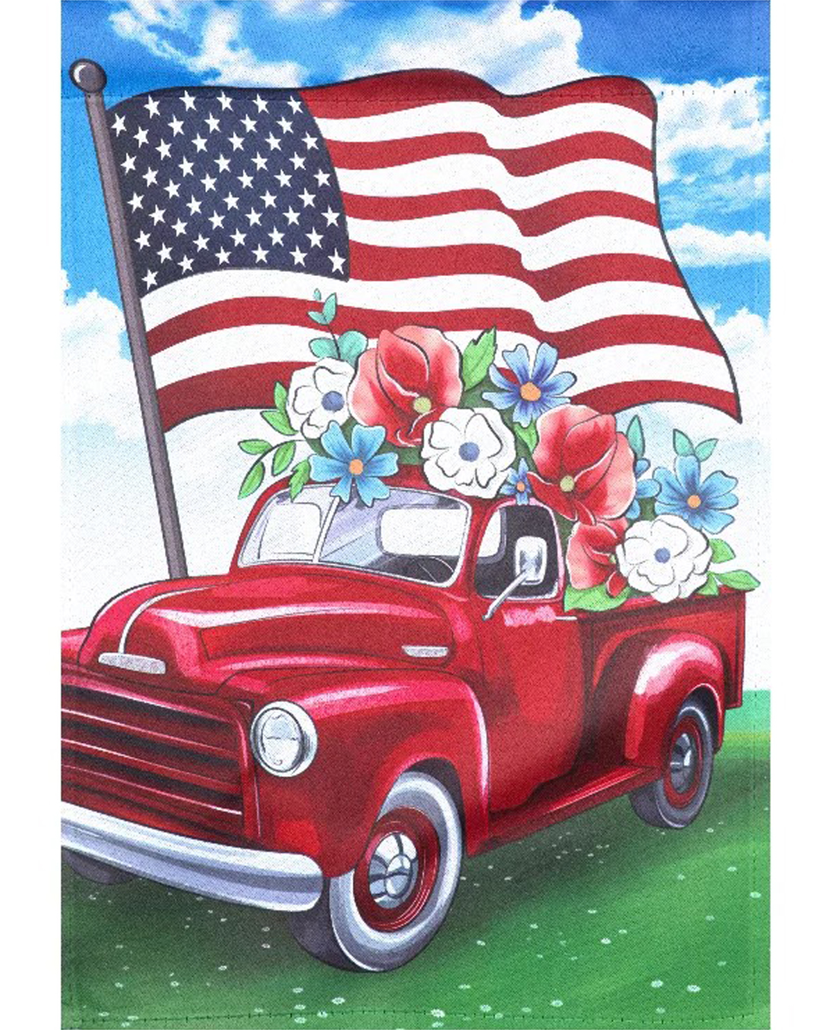 American Flag With Truck Suede Garden Flag