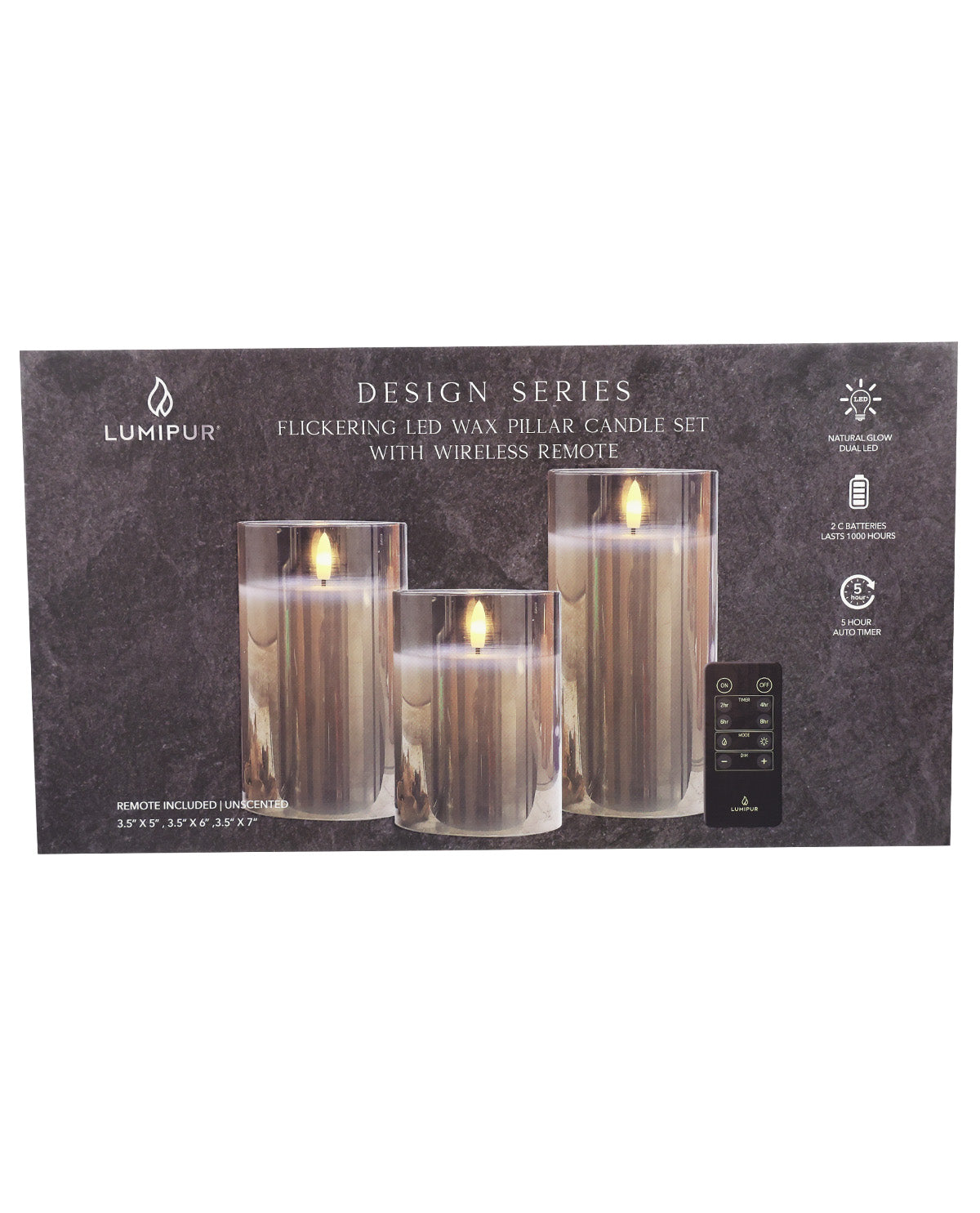 Silver Glass 3 Piece Flameless Candle