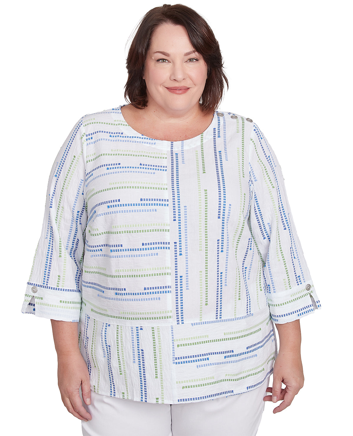 Alfred Dunner Parrot Cay Jacquard Woven Top Cobalt Multi