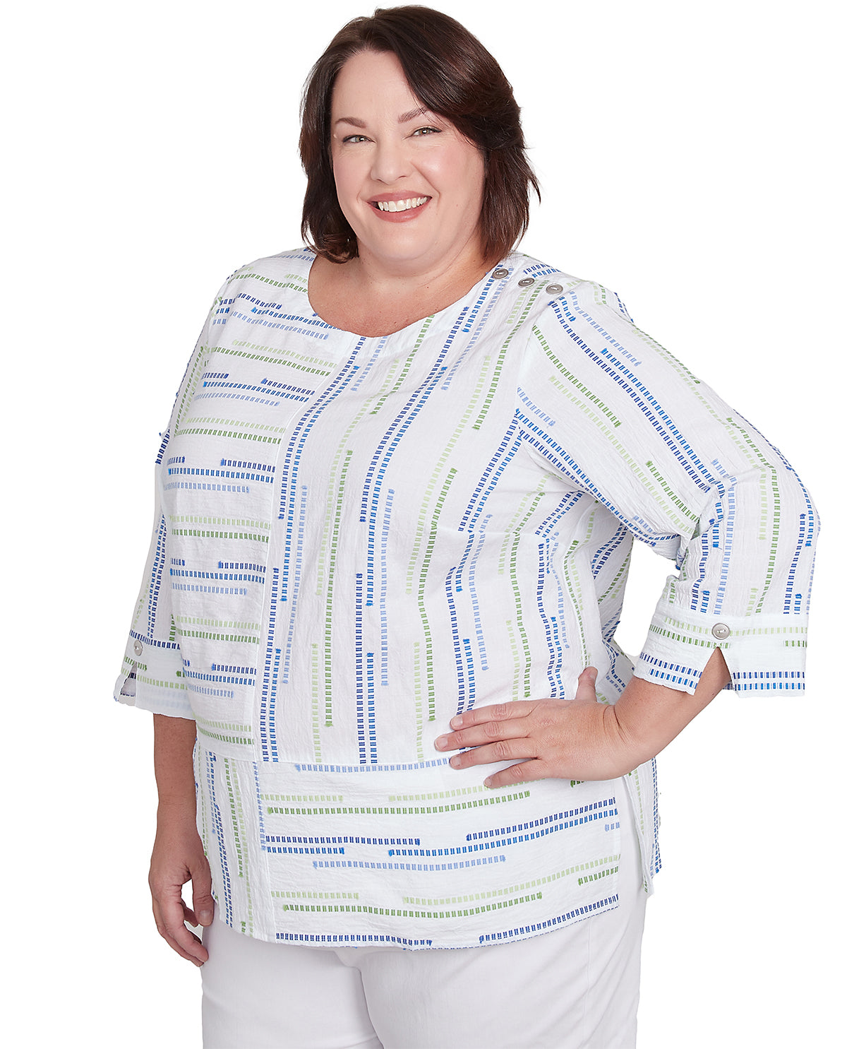 Alfred Dunner Parrot Cay Jacquard Woven Top Cobalt Multi