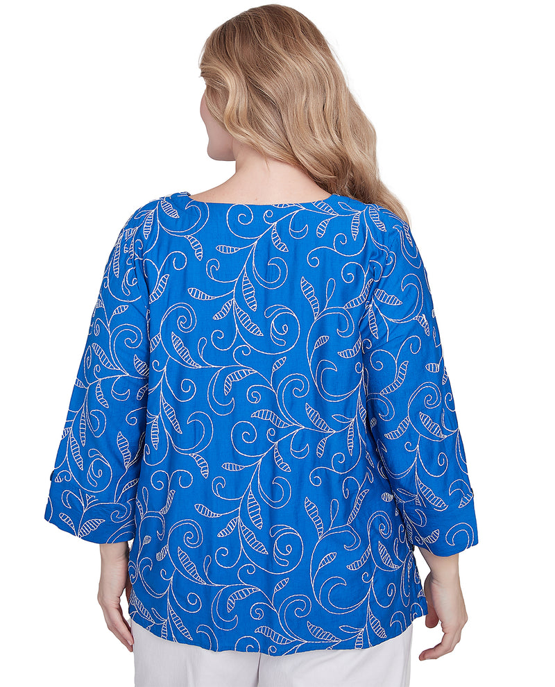 Alfred Dunner Parrot Cay Woven Top Cobalt