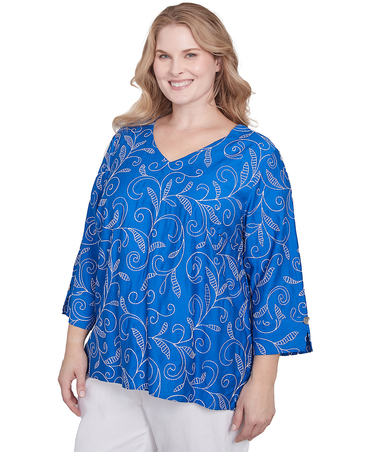 Alfred Dunner Parrot Cay Woven Top Cobalt
