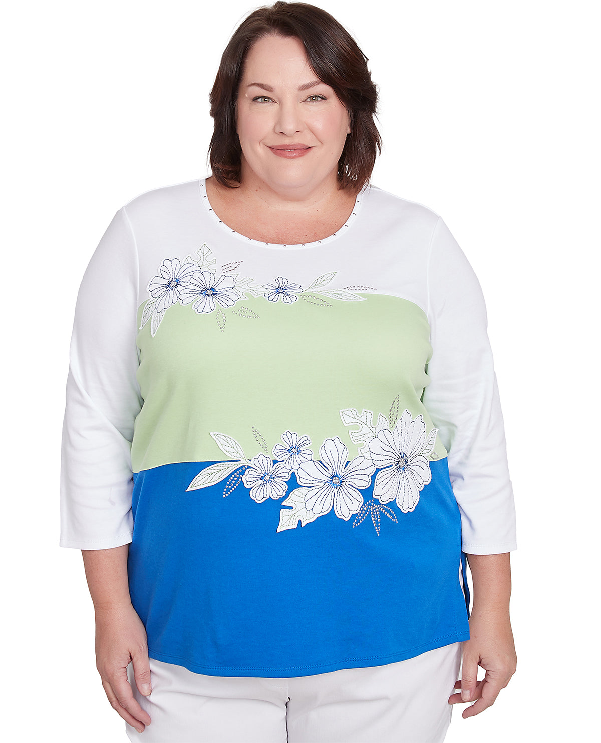 Alfred Dunner Parrot Cay Knit Top Cobalt Multi