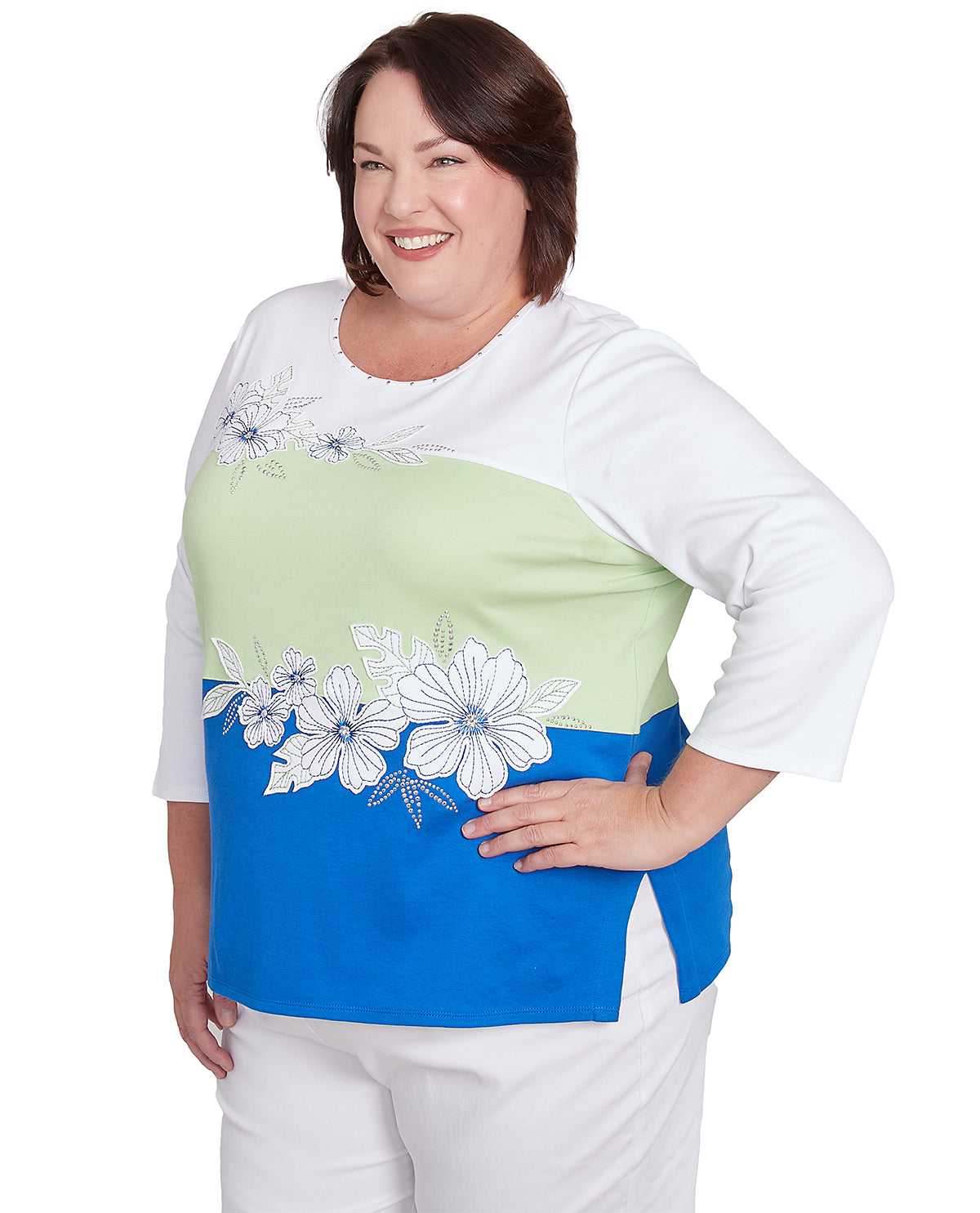 Alfred Dunner Parrot Cay Knit Top Cobalt Multi