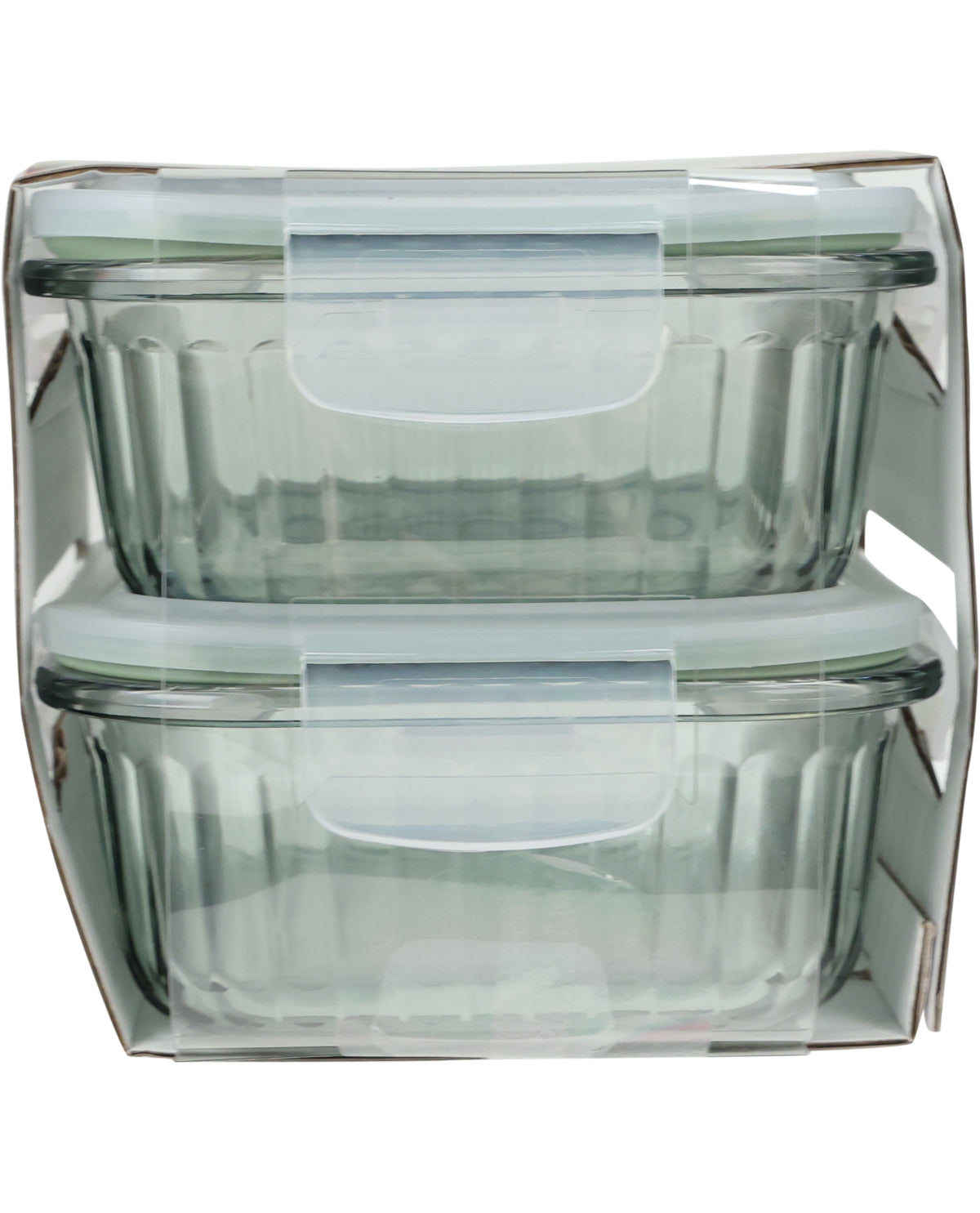 Medium Embossed Rectangle Glass 2 Piece Container