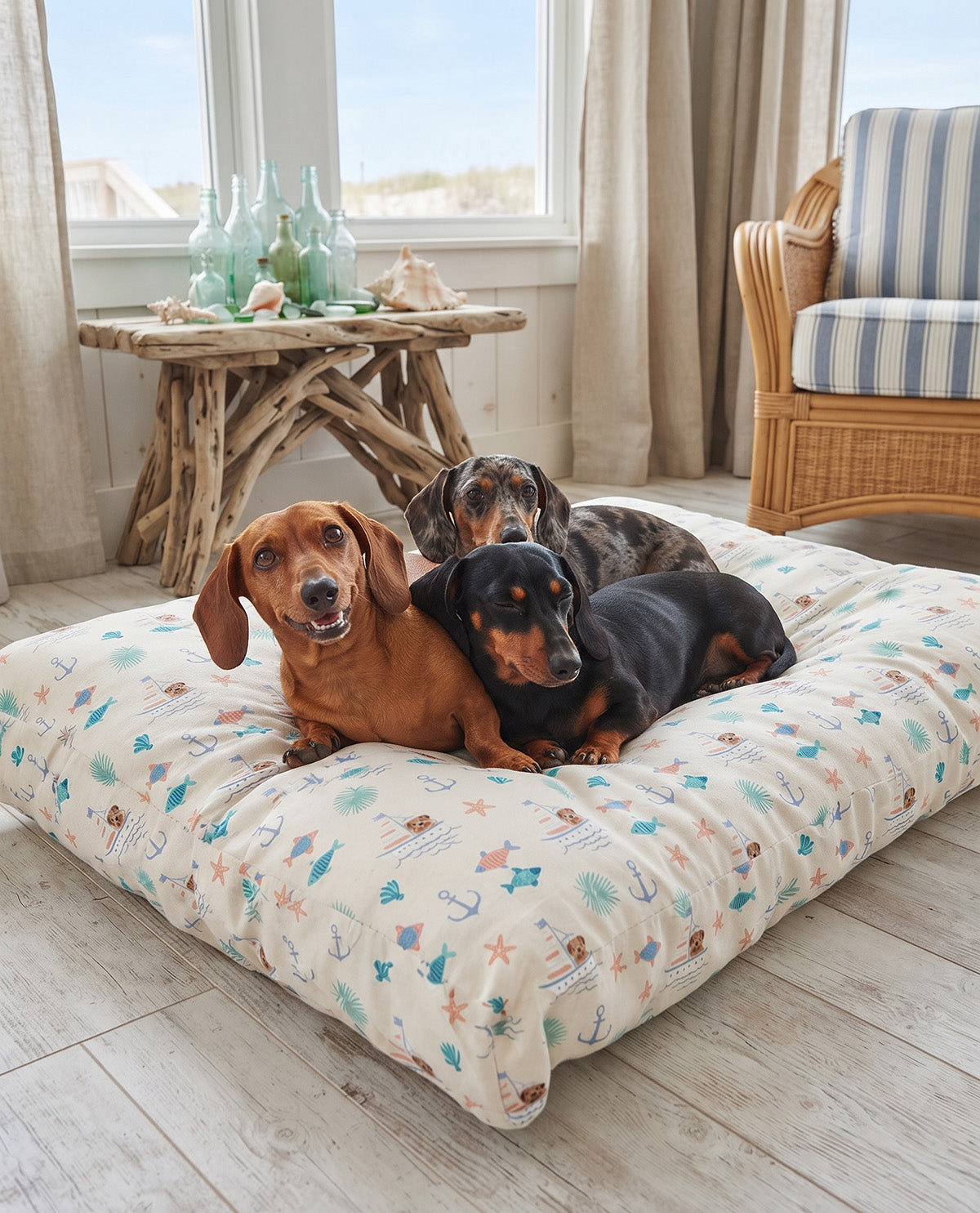 Nautical Sail Pup 30x40 Pet Bed Multi Color