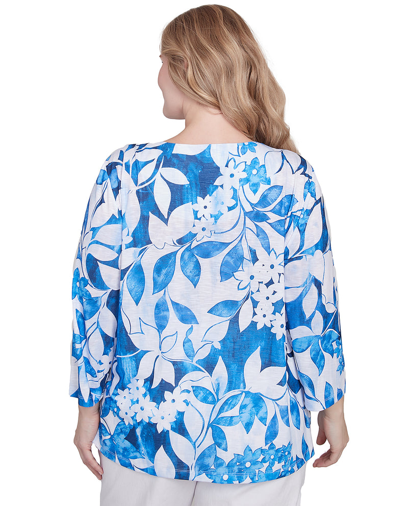 Alfred Dunner Parrot Cay Floral Knit Top Cobalt