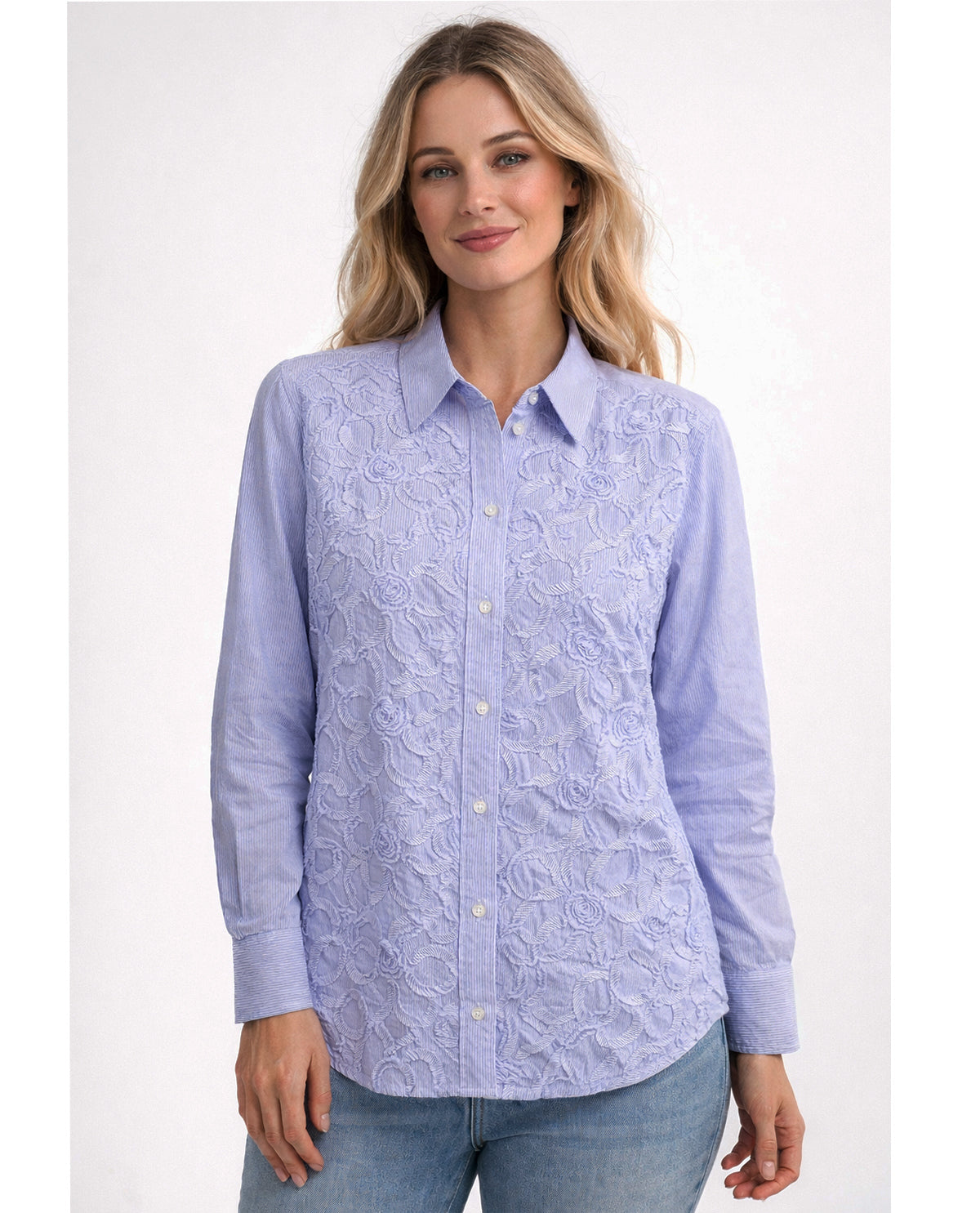 Zac & Rachel Floral Soutache Top Blue/White