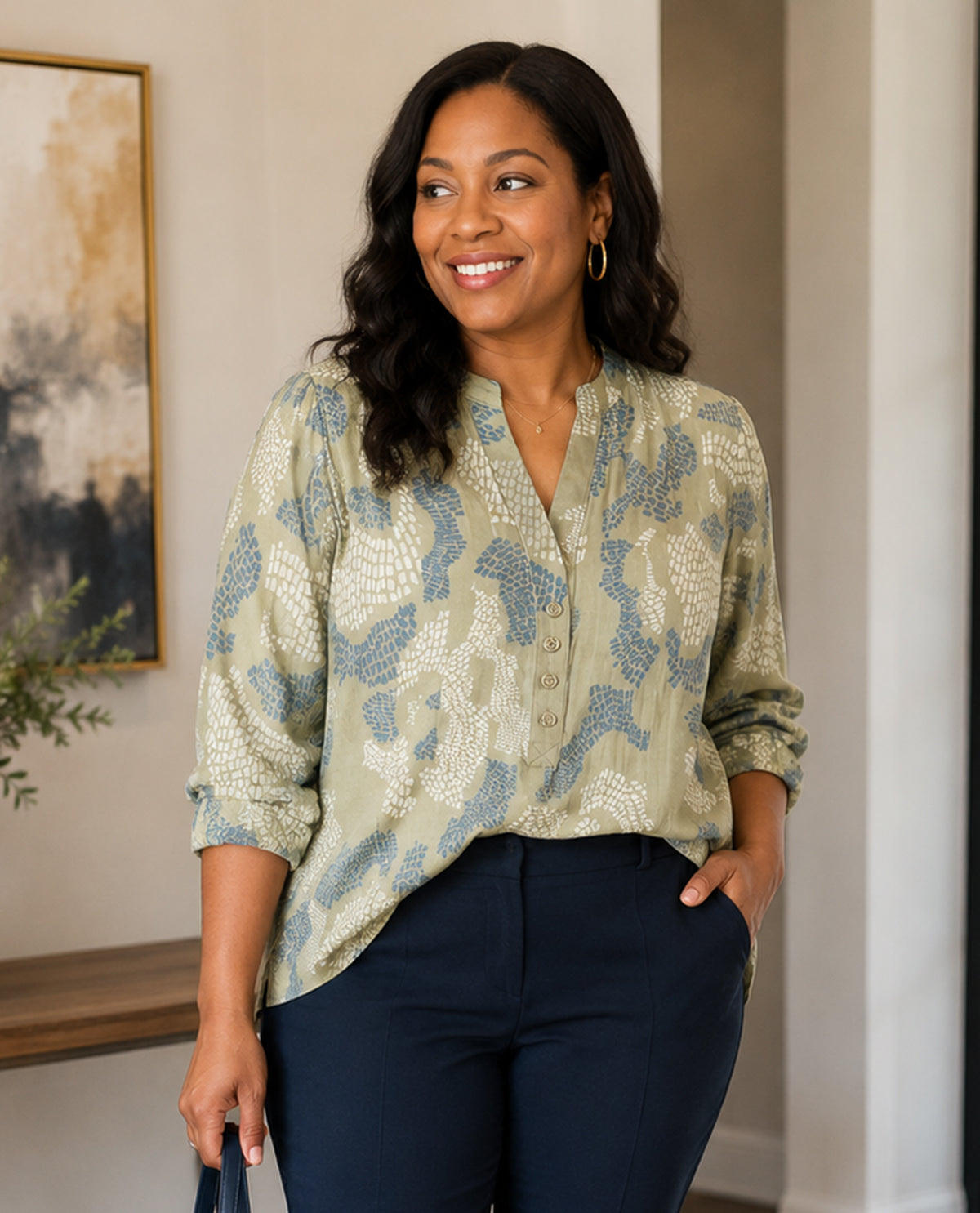 Zac & Rachel Print Pintuck Slub Top